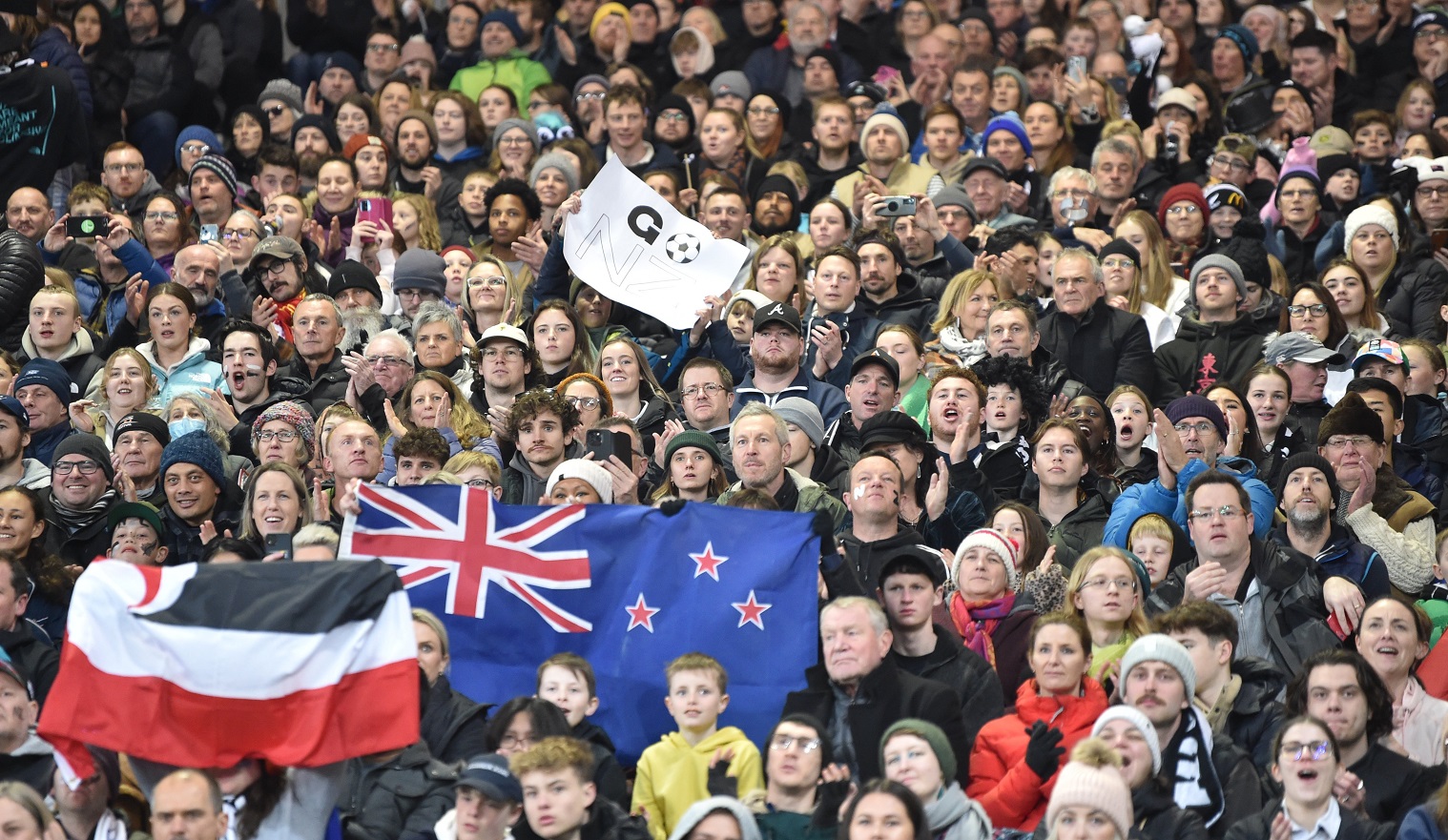 Fans pack Forsyth Barr Stadium to show their support for the Football Ferns during their Fifa...