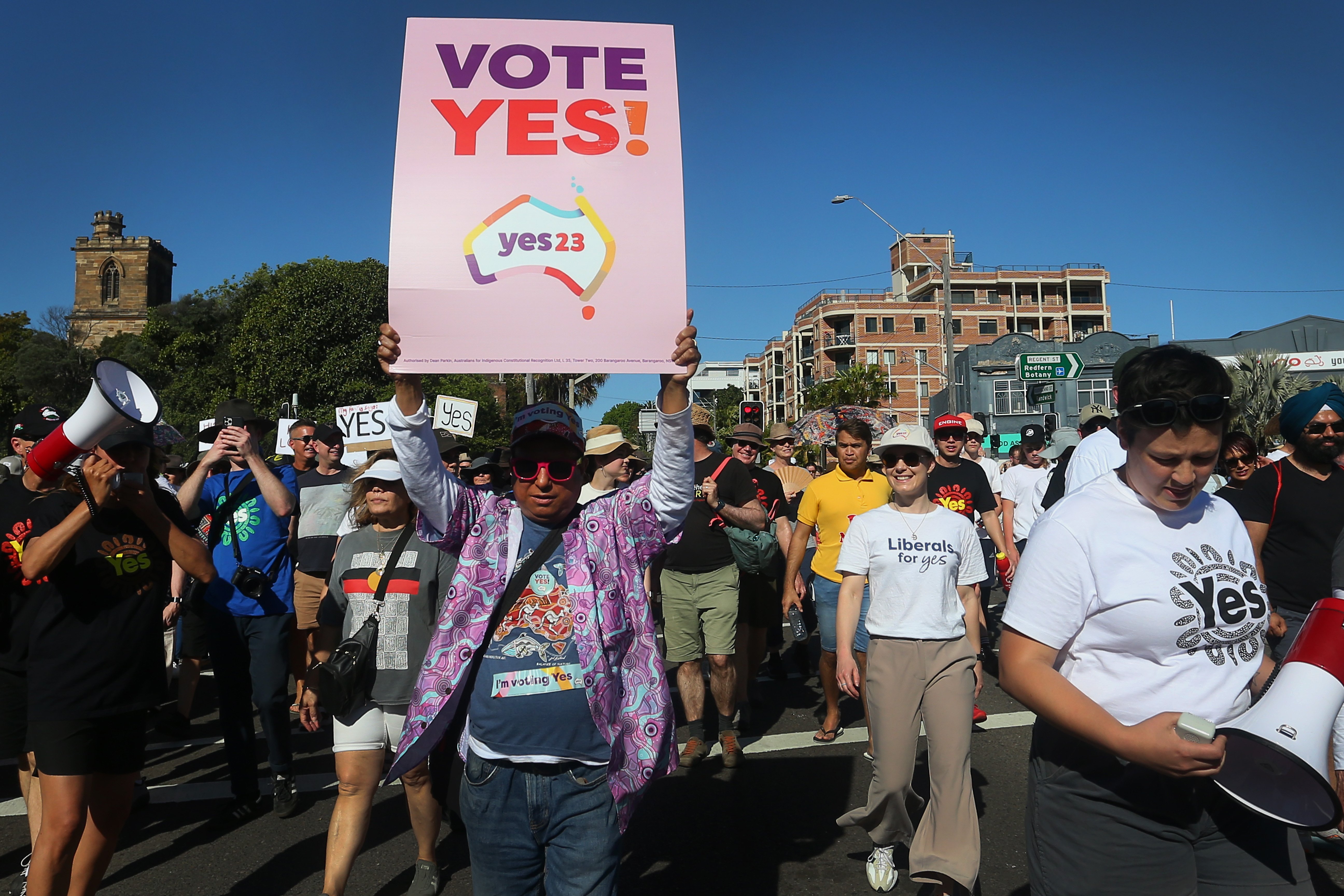 People during a "Walk For YES" event in Sydney, Australia, on September 17, 2023. PHOTO: GETTY...