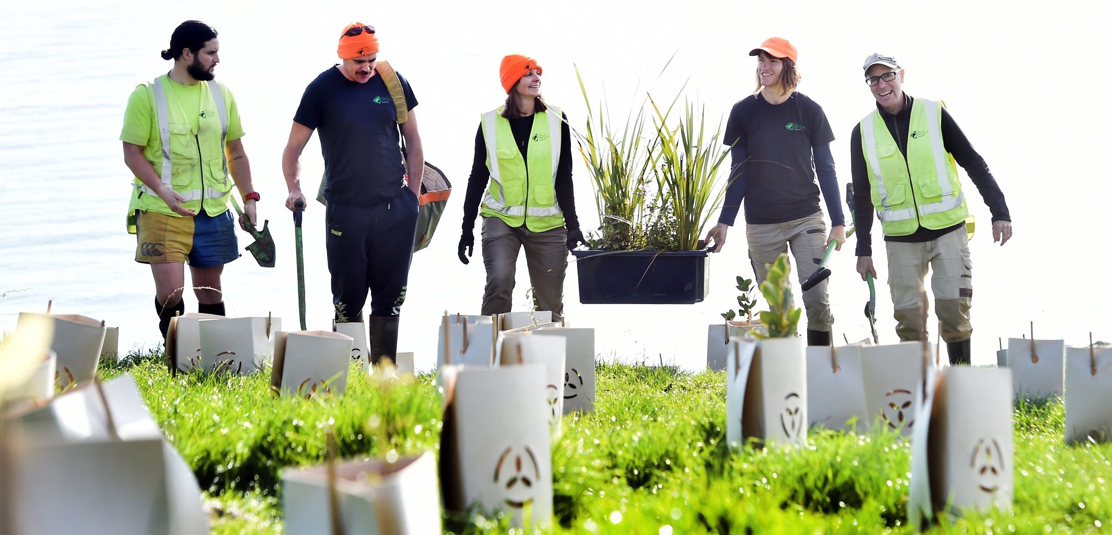 Planters (from left) Hugh Lindsay, Damian Mallinson, Jennifer Lawn, Rosa Pettinger and Mike Neill...