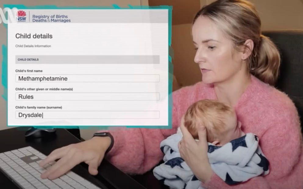 ABC journalist Kirsten Drysdale submits the baby name "Methamphetamine Rules." Photo: Screenshot ...
