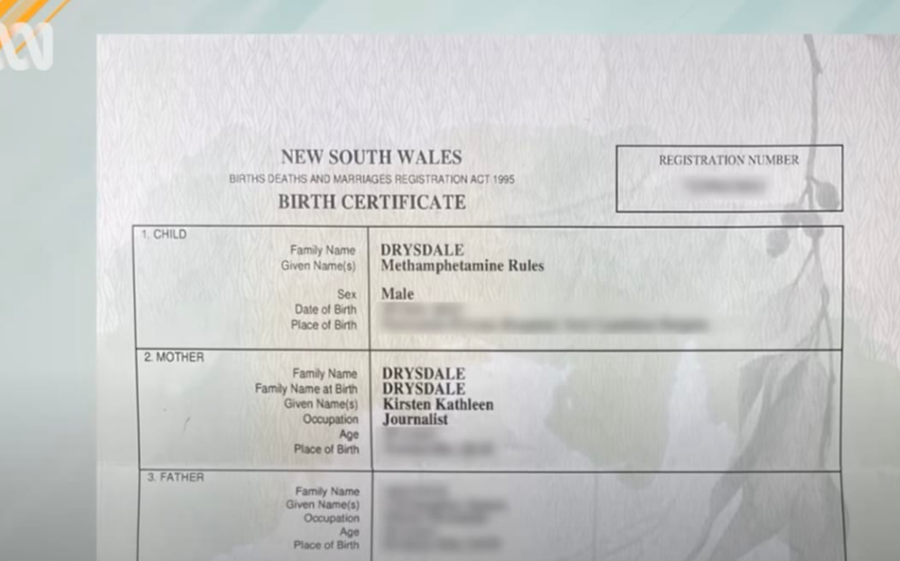 Drysdale's birth certificate. Photo: Screenshot / ABC