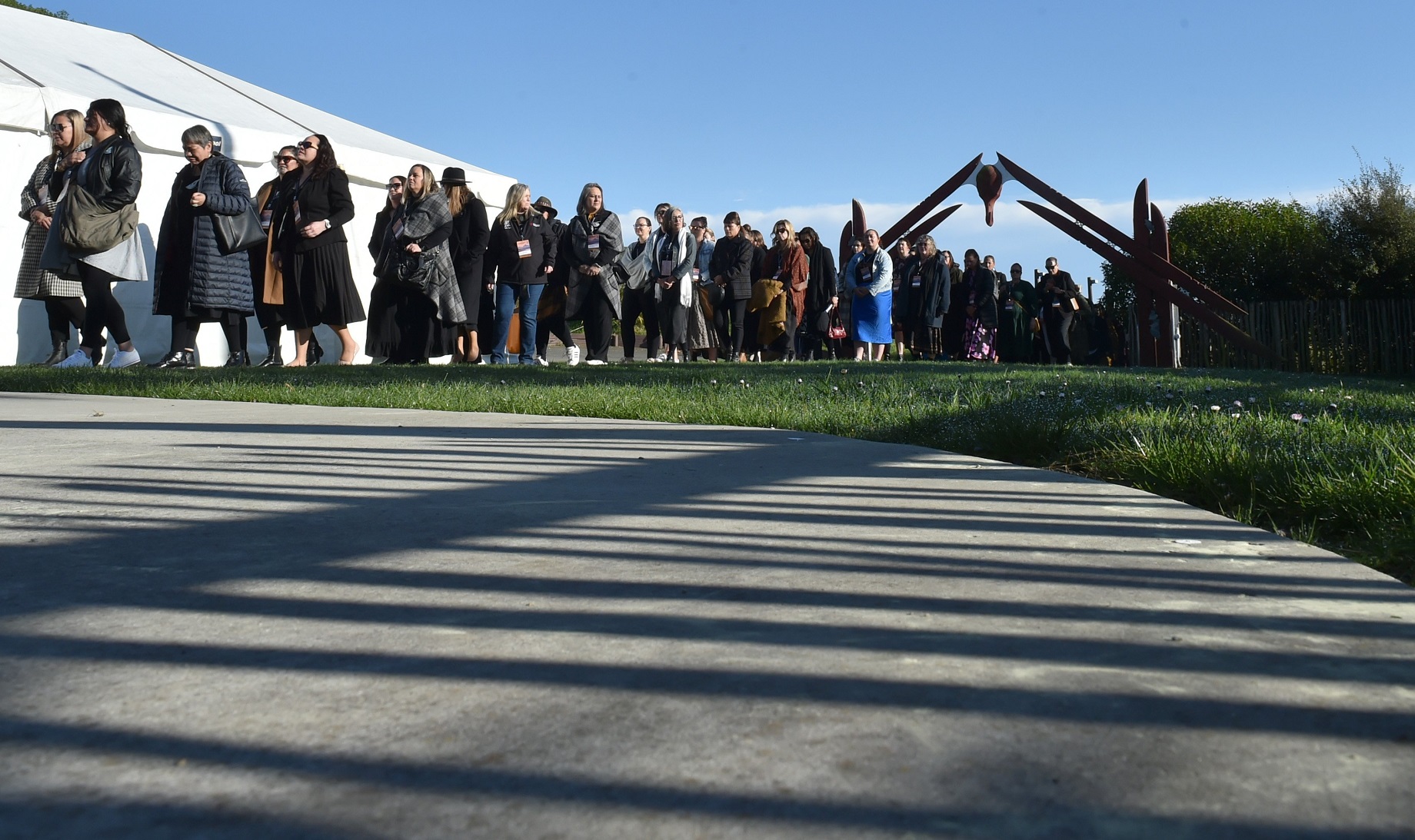 Māori leaders in education are welcomed on to Puketeraki Marae for a pōwhiri yesterday. Photo:...