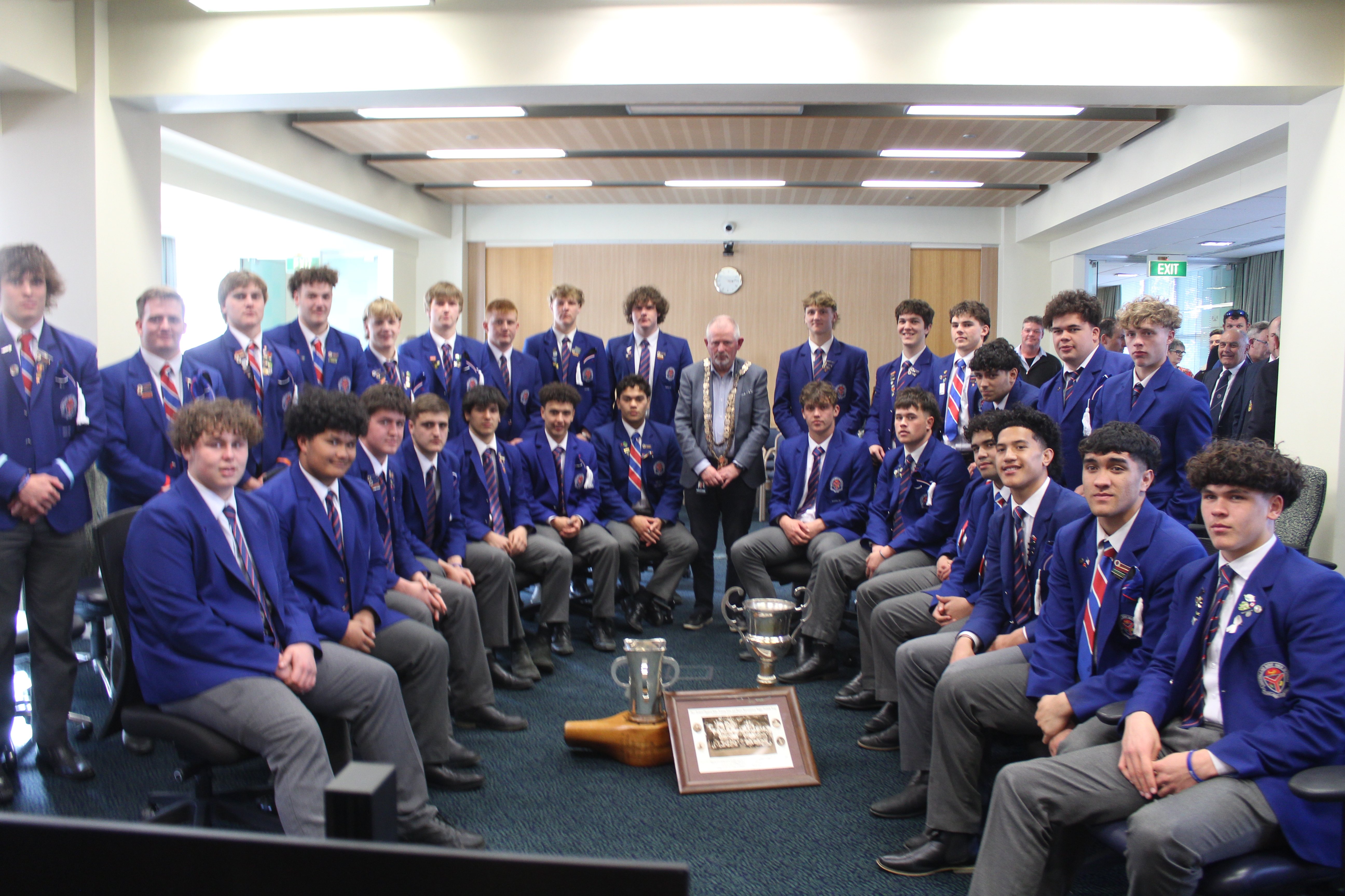 The Southland Boys’ High School First XV are congratulated on their historic claiming of a...