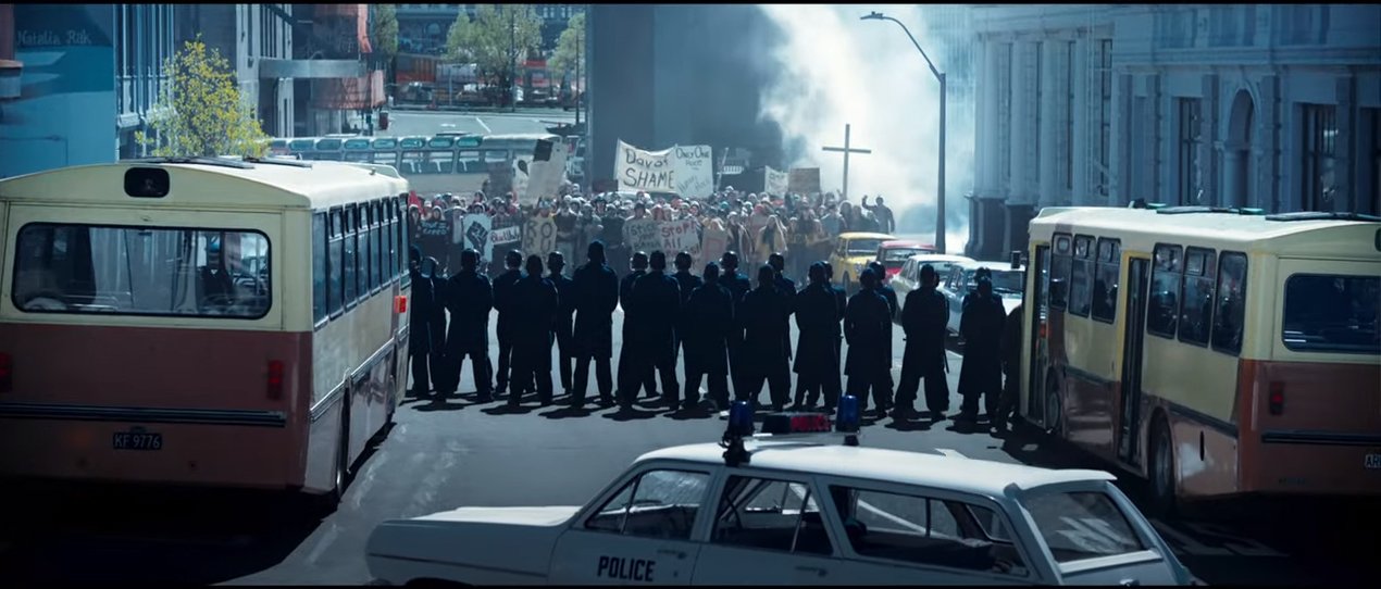 A scene from the trailer for Uproar depicts a stand-off between protesters and police in Bond St,...