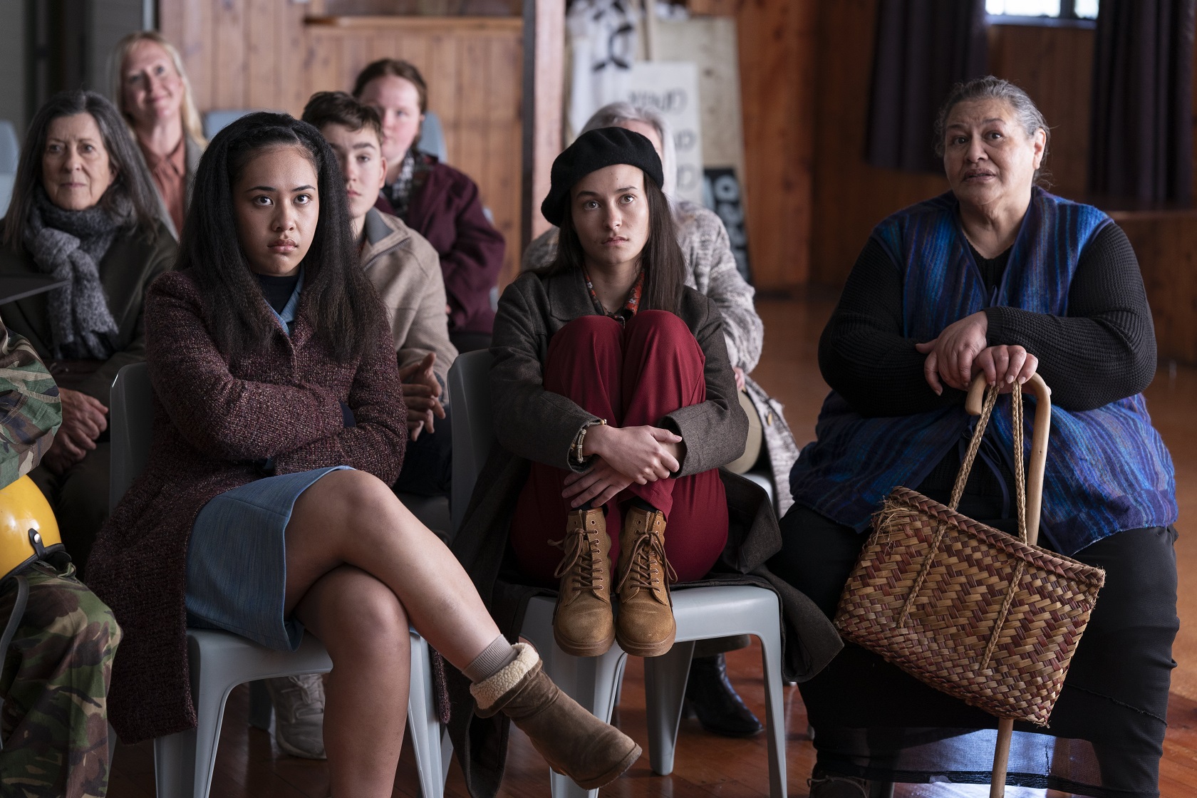 From left: Jada Fa’atui, Erana James and Mabelle Dennison attend a protest organising meeting.