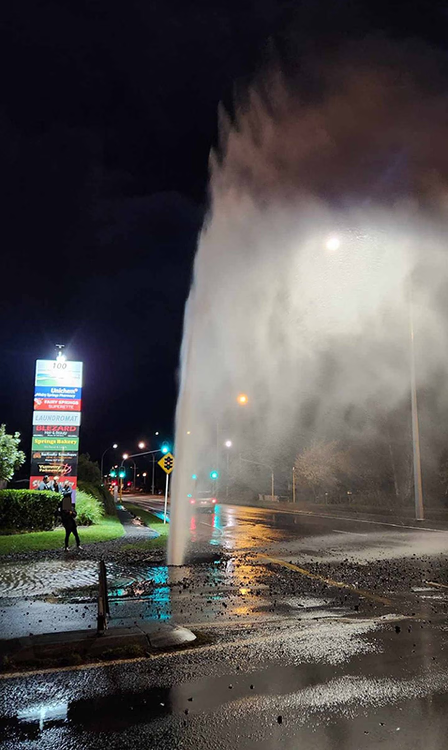 The burst pipe on Fairy Springs Rd.