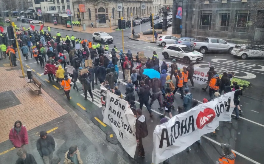 Poneke Anti Fascist Coalition protesters in Wellington. Photo: RNZ