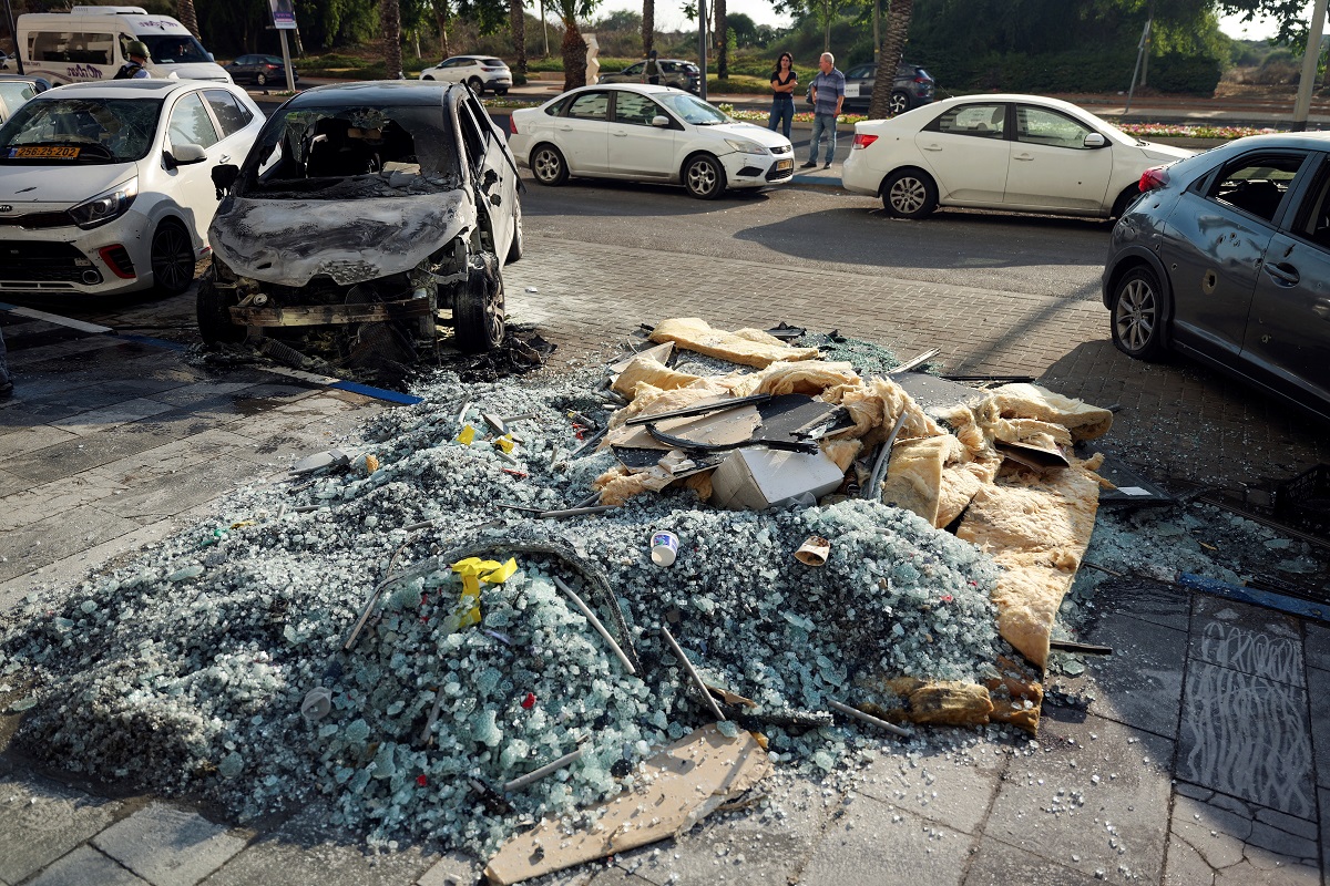 Damage seen after a rocket that was launched from the Gaza Strip into Israel landed in Ashkelon,...