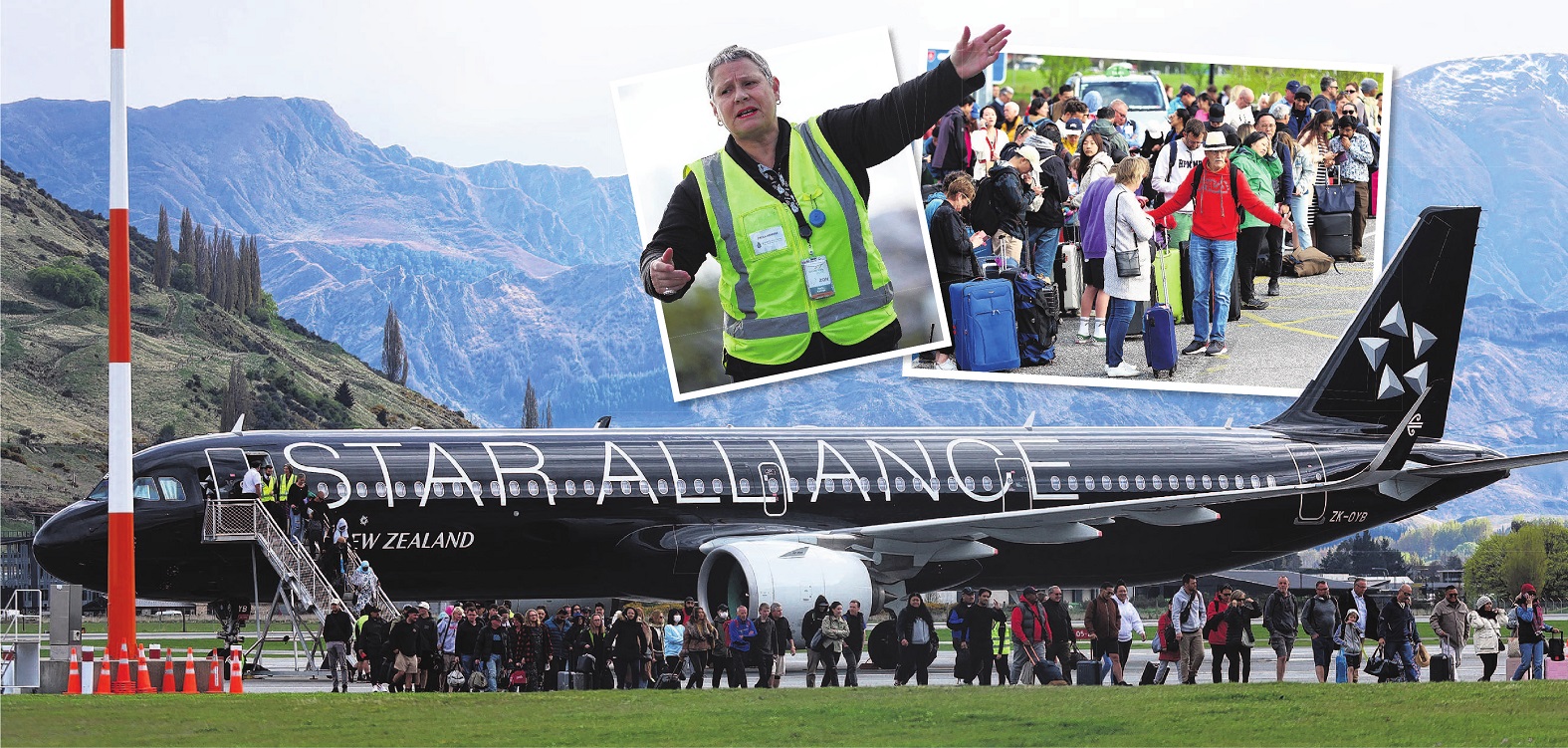 Passengers leave Air New Zealand flight NZ614, one of the flights disrupted at Queenstown Airport...