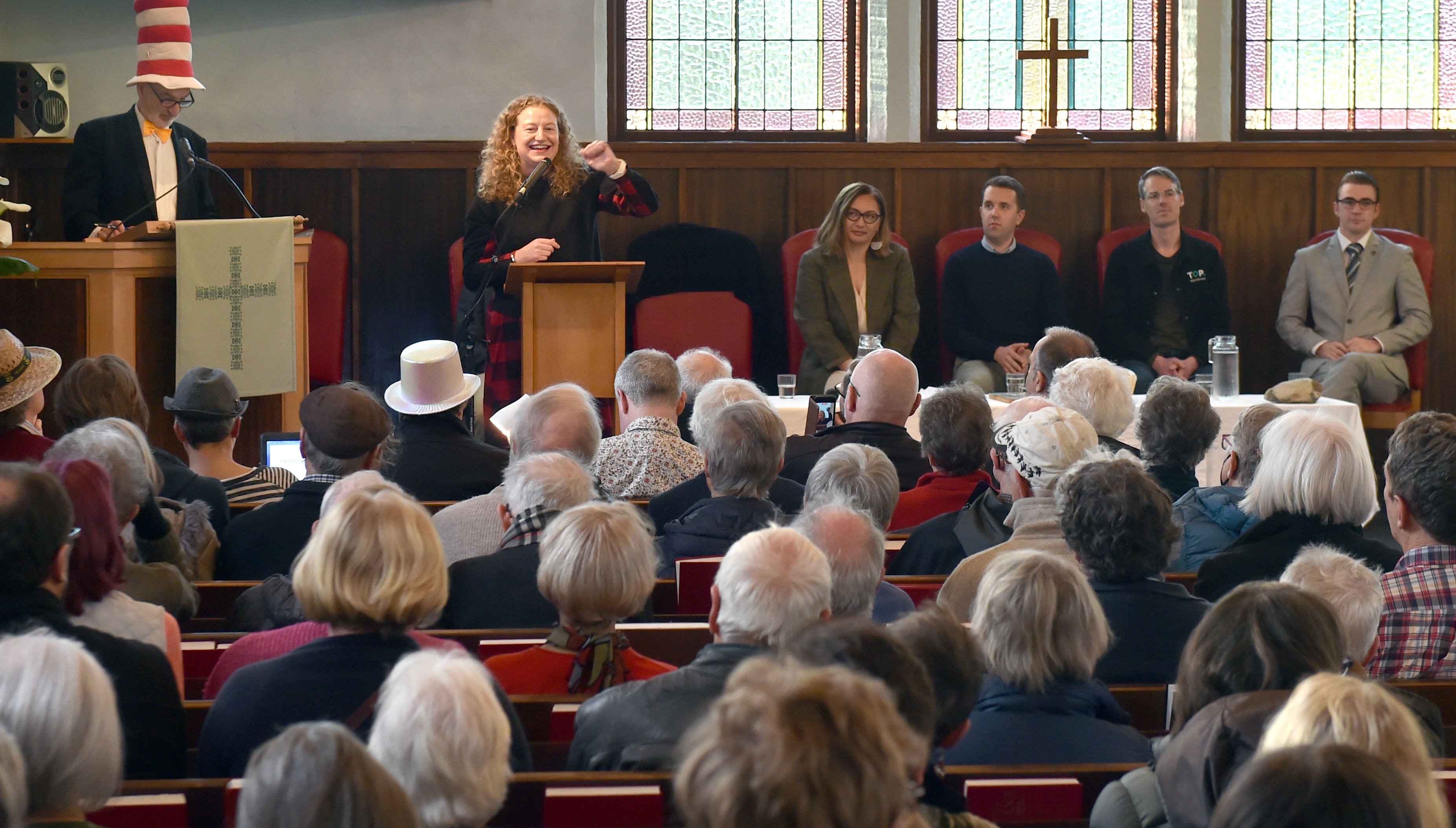 Labour candidate Rachel Brooking makes a point to the Opoho Dunedin election candidates meeting...