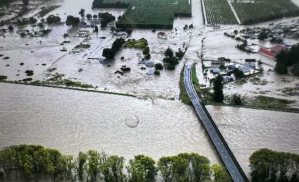 The small township of Fernhill west of Hastings after the Ngaruroro River burst its banks in...
