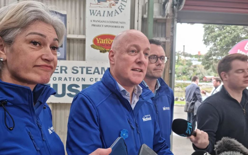 Christopher Luxon speaking to media on Sunday afternoon. Photo: RNZ/Giles Dexter