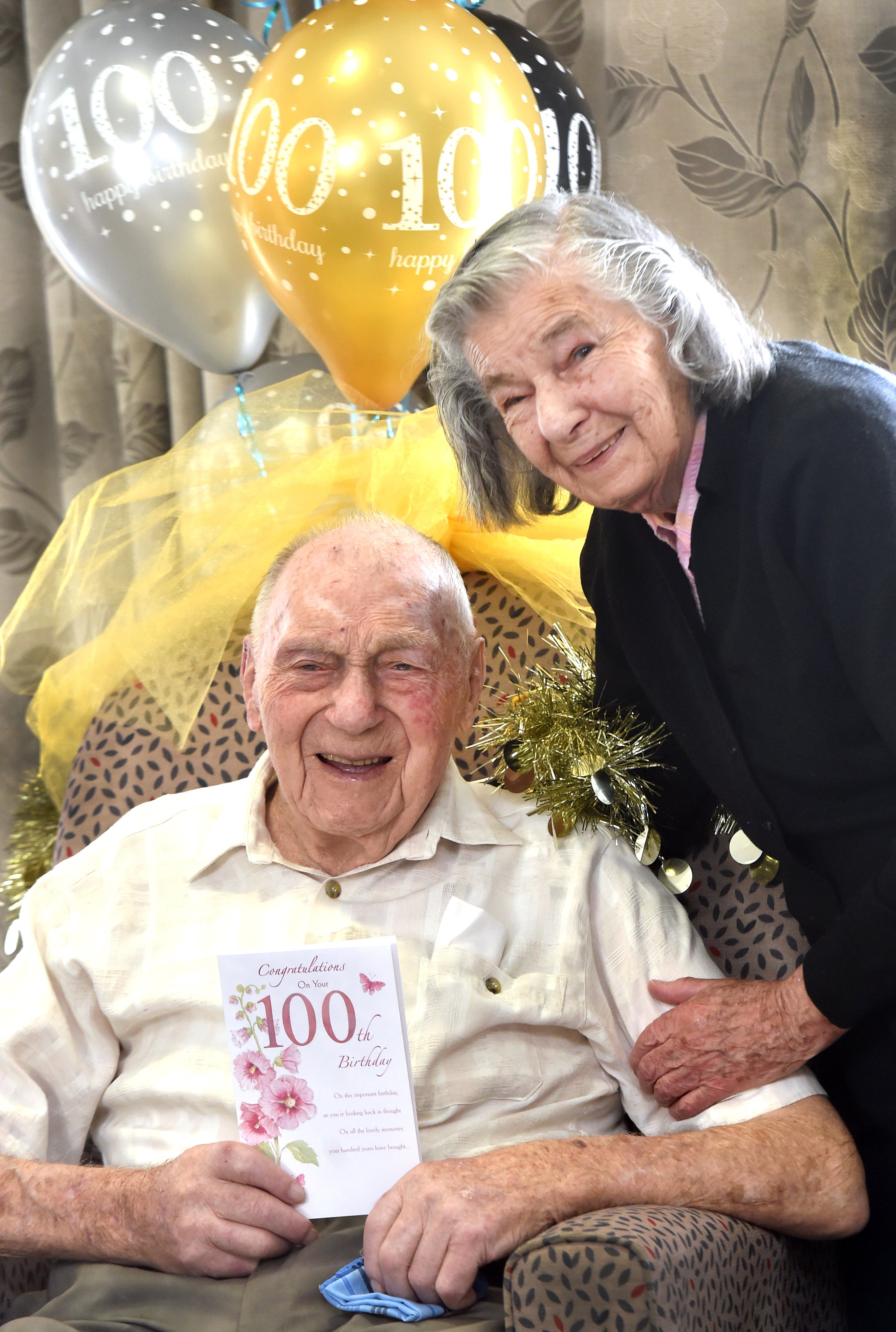 World War 2 survivor Johan Jonker celebrates his 100th birthday with wife Heather, 88, at Radius...