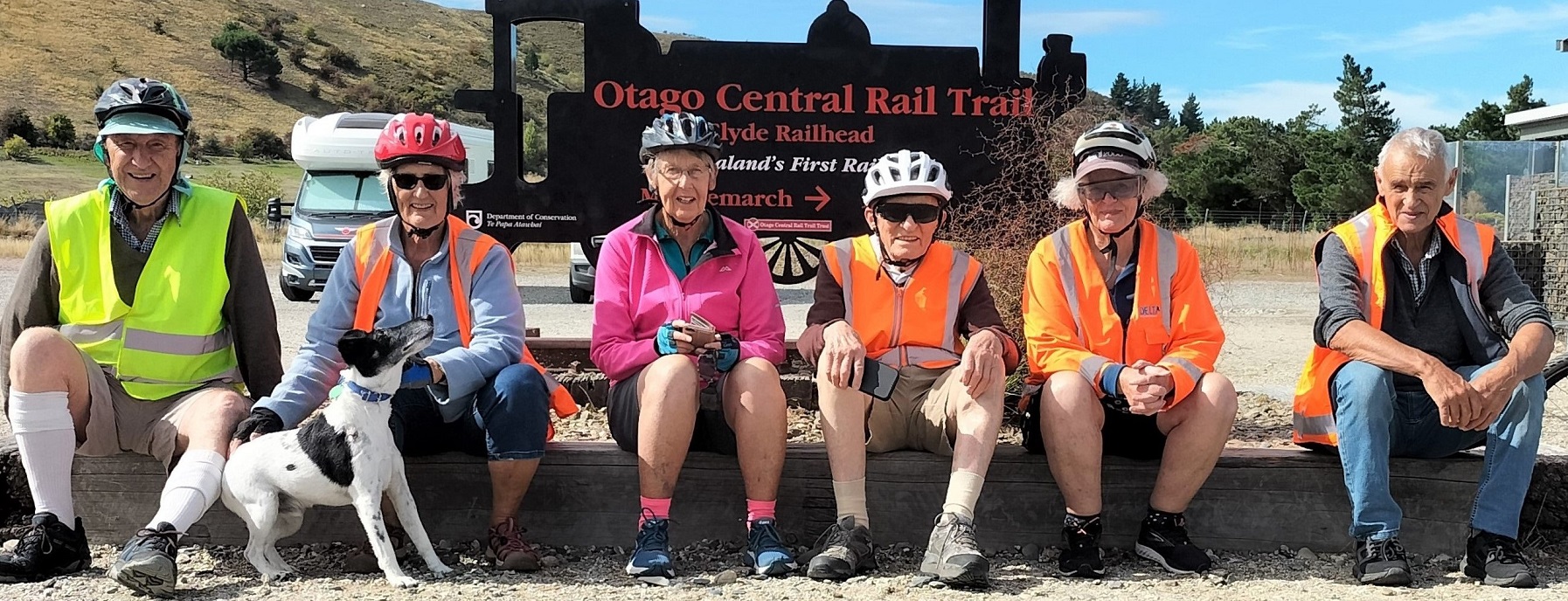 Members of the Sixties Cyclers group take a rest on the Central Otago Rail Trail during an epic...