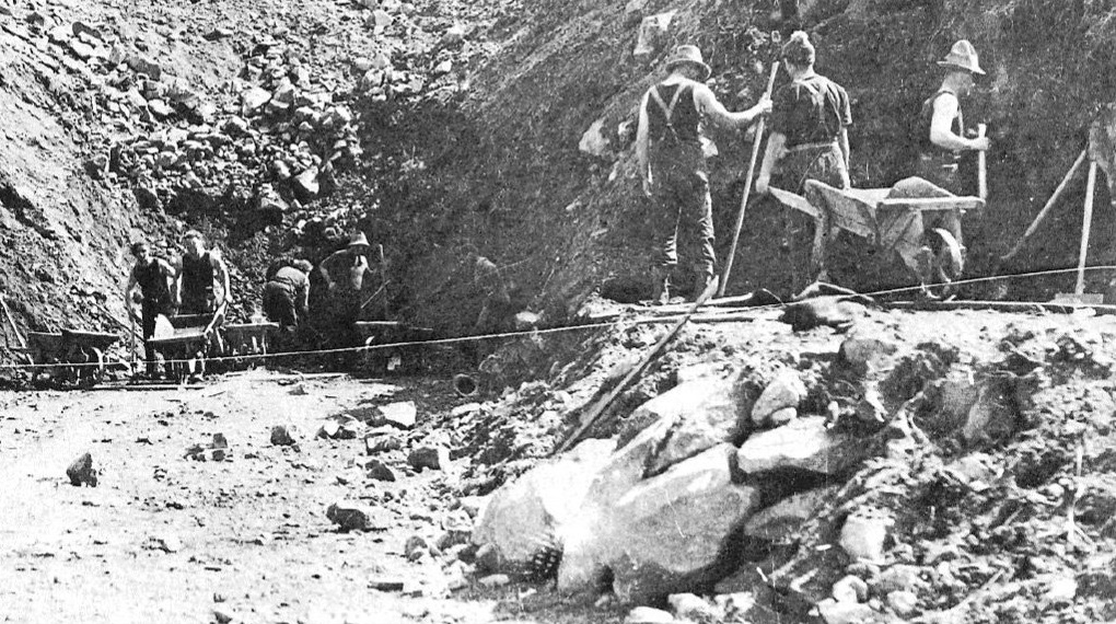 Workers dig during the construction of the tunnel in the 1930s. It opened in 1953.