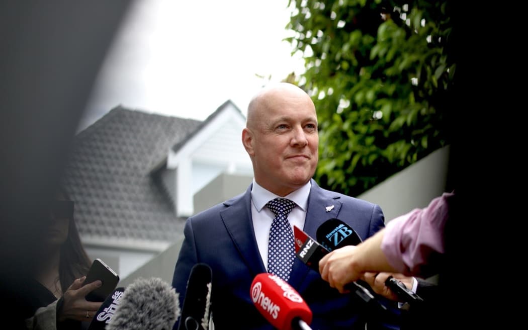 National leader Christopher Luxon speaks to media today. Photo: RNZ 