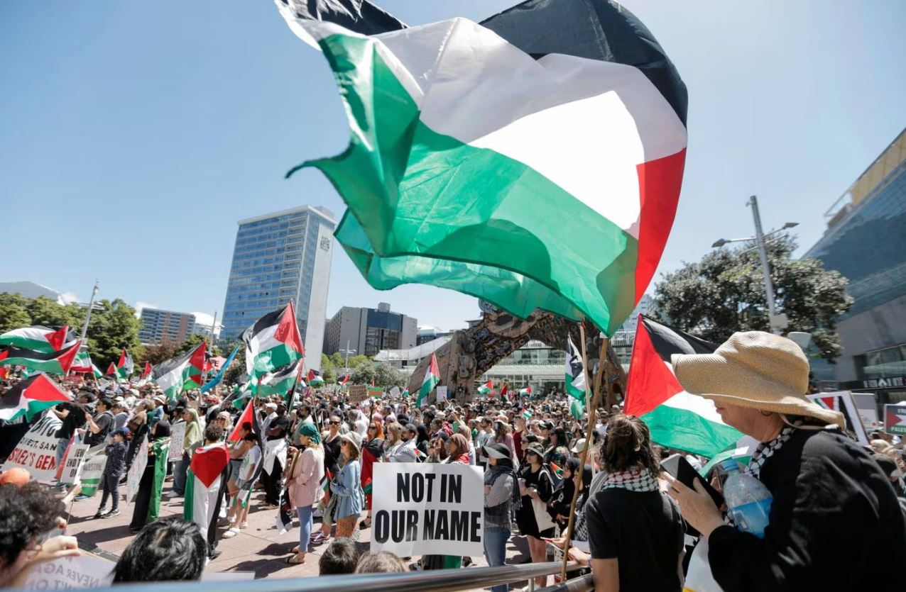 Hundreds of people have gathered in Aotea Square today. Photo: Alex Burton