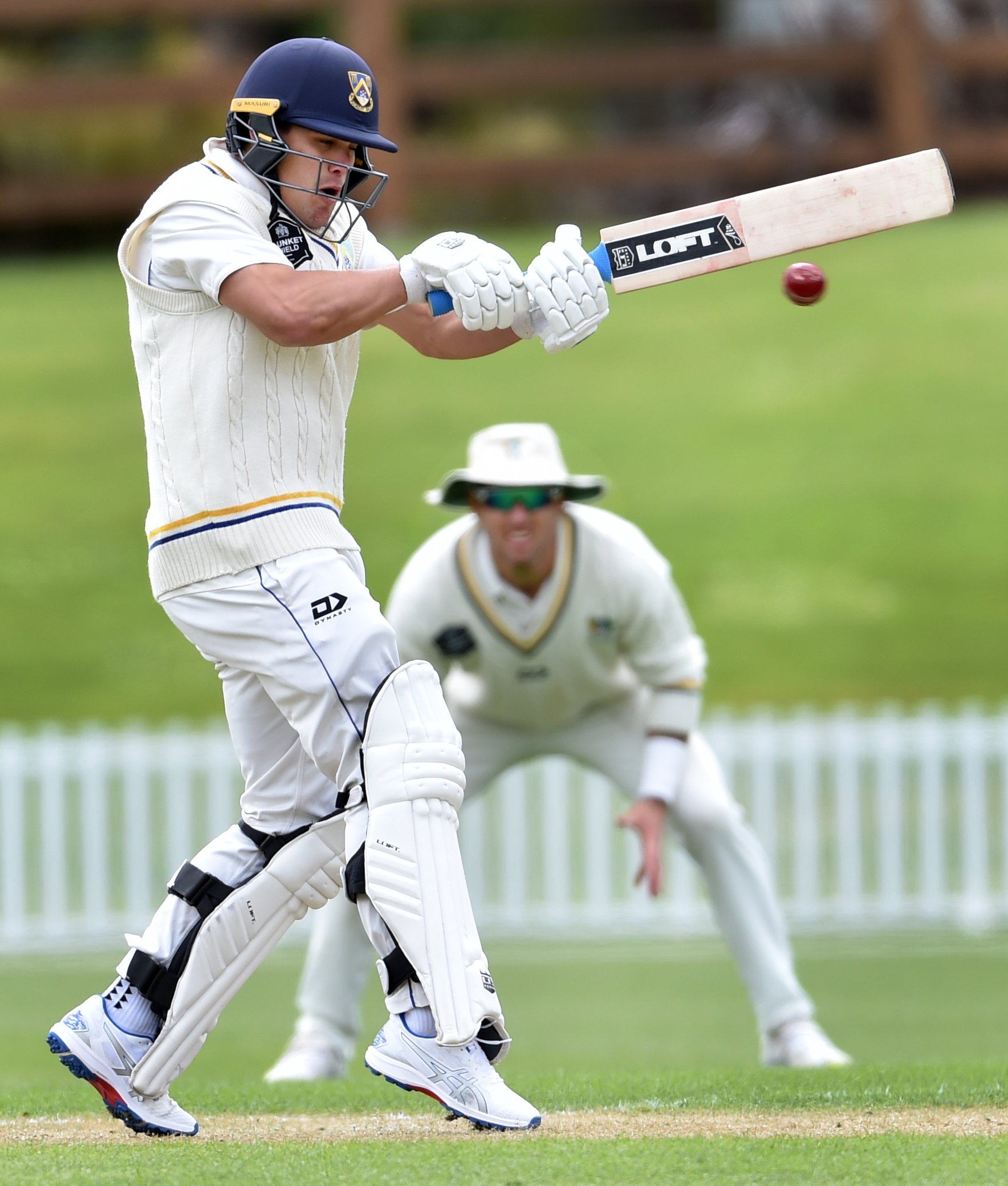 Otago Volts batter Thorn Parkes plays a pull shot against the Central Stags at the University...