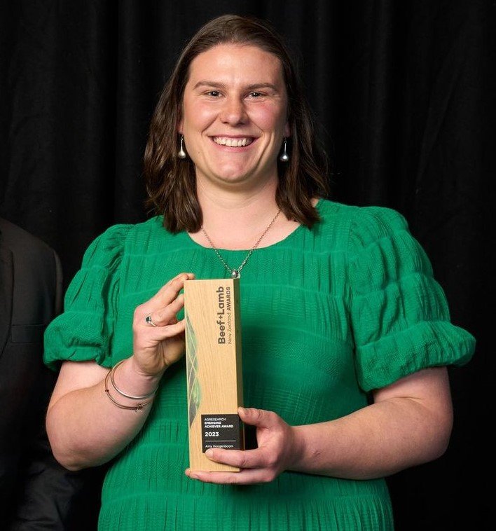 Darfield’s Amy Hoogenboom won the emerging achiever award at the Beef + Lamb New Zealand Awards...