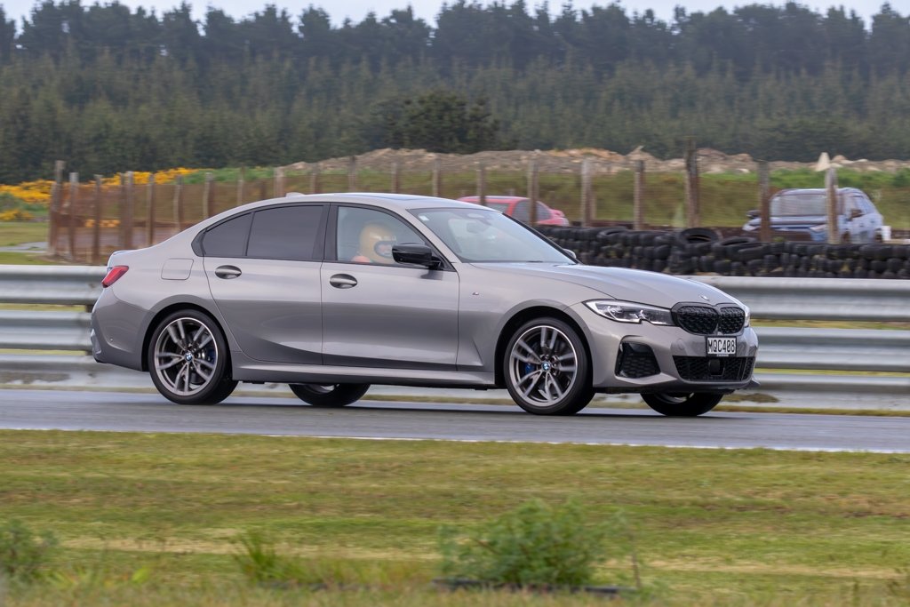 York Wills, in his BMW M340i, on his way to the fastest Standing quarter mile time at Teretonga...