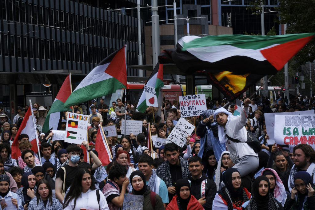 Pro-Palestinian protesters gather at a rally in front of Sydney's Town Hall last week. Photo: Getty