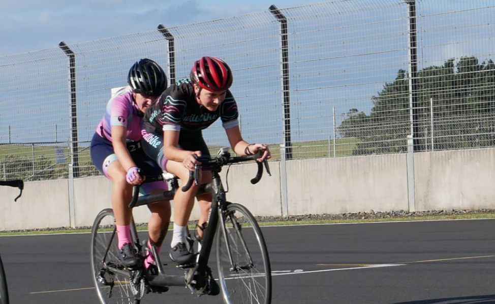 Hannah Pascoe, front, with her pilot Sophie Williamson at a Paralympics NZ training camp in 2022....