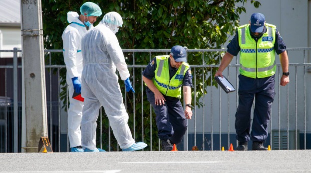 Police at the scene of the incident on Naenae Rd in Lower Hutt. Photo: NZ Herald