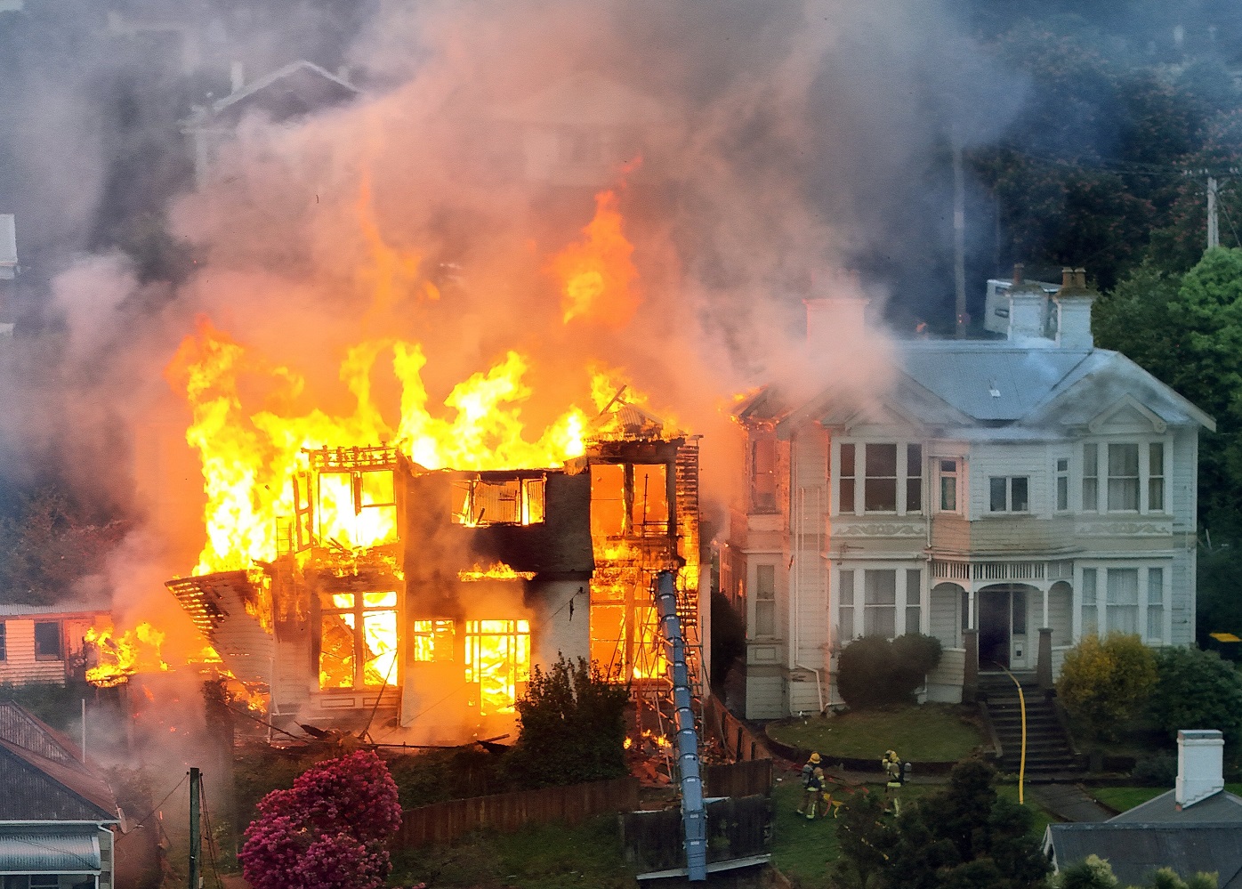 The former boarding house ablaze in Phillips St, Dunedin, last Friday. Photo: Stephen Jaquiery