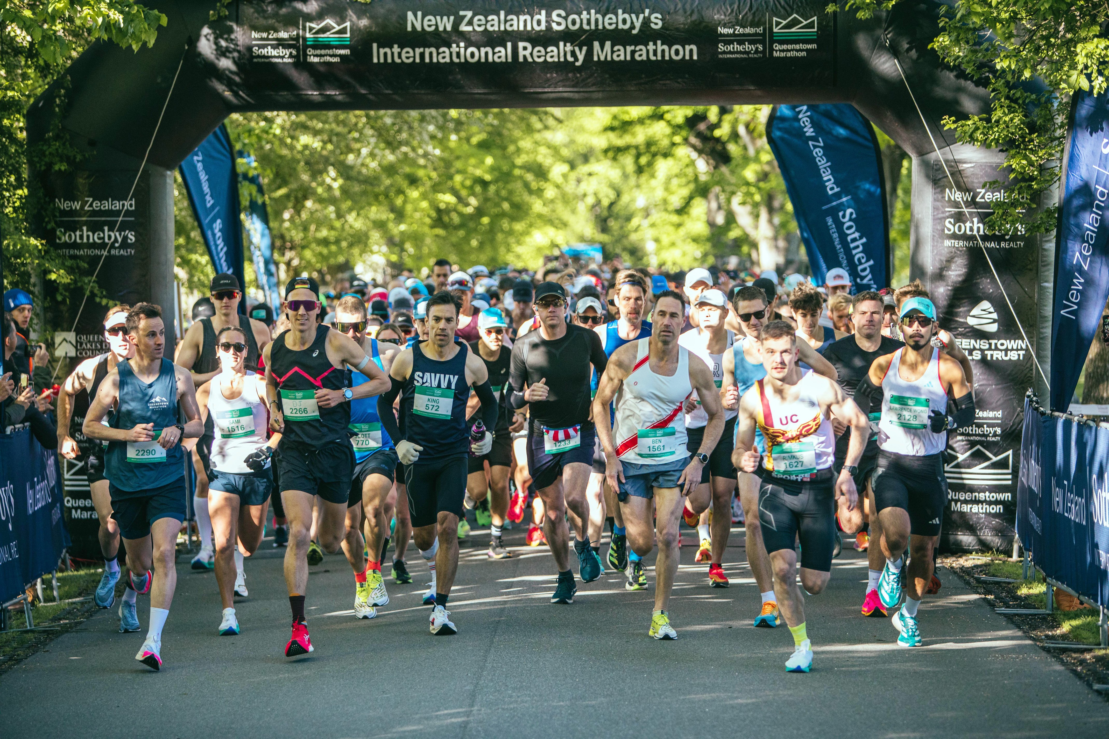 Participants in the Queenstown Marathon, including ultimate winner Daniel Jones, front row,...