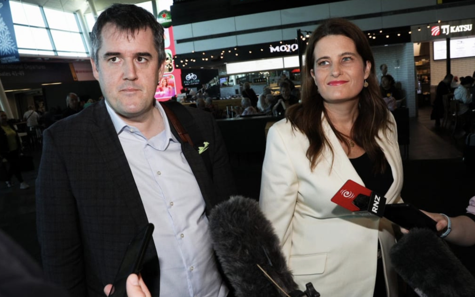 National's deputy leader Nicola Willis and Chris Bishop arrive at Wellington Airport on Wednesday...