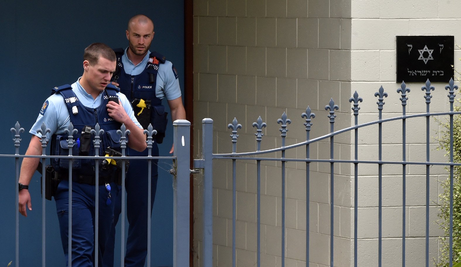 Police investigate a bomb threat to a Dunedin synagogue yesterday. Photo: Gregor Richardson