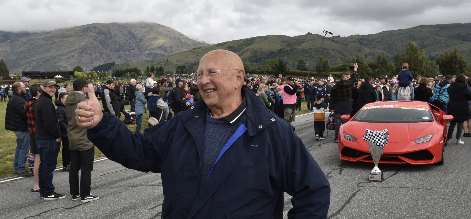 Octogenarian Ivan Fahey, of Cromwell, won himself a Lamborghini (at rear) at the Highlands...