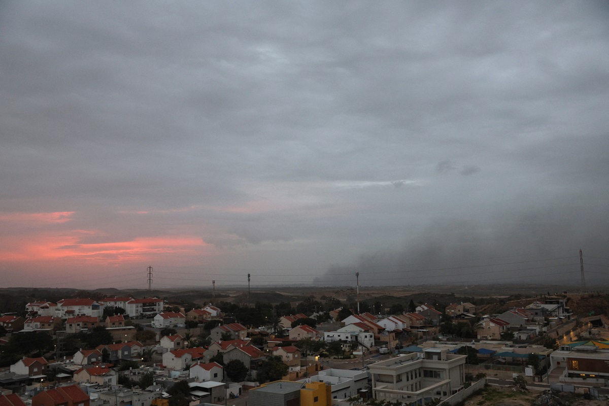 Smoke rises over Gaza, amid the ongoing conflict between Israel and Hamas, as seen from Sderot,...