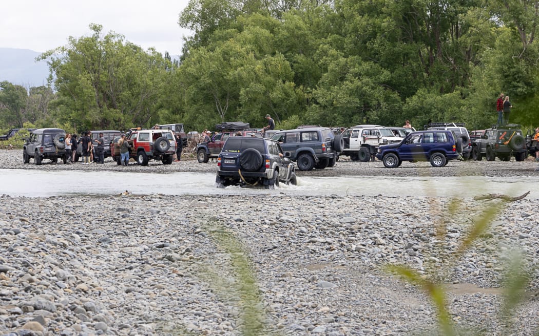 Four-wheel-drivers near a nesting spot for endangered birds at Ashley River on Crate Day in 2022....