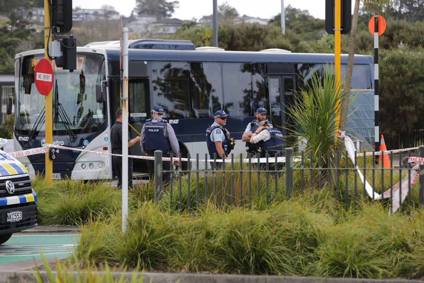 Police are investigating after the fatal accident at Albany Bus Station this afternoon. Photos: NZME