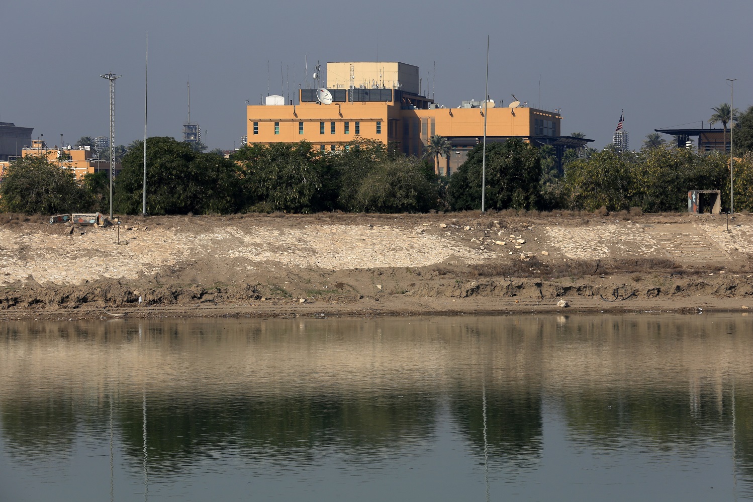 The US Embassy building in Baghdad is seen after the US urged American citizens to leave Iraq...