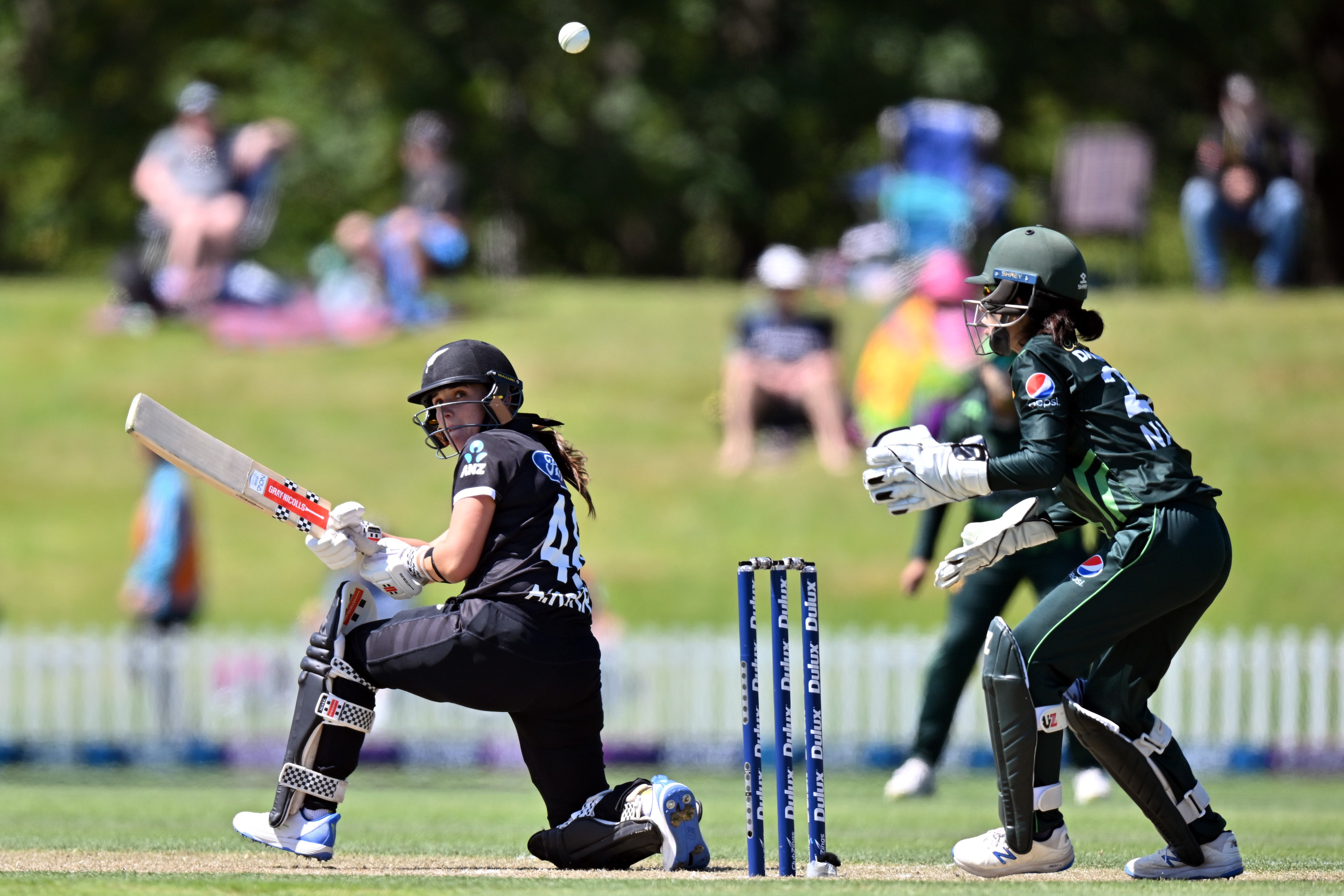 White Ferns all-rounder Melie Kerr glances over her shoulder to see whether the ball is going to...