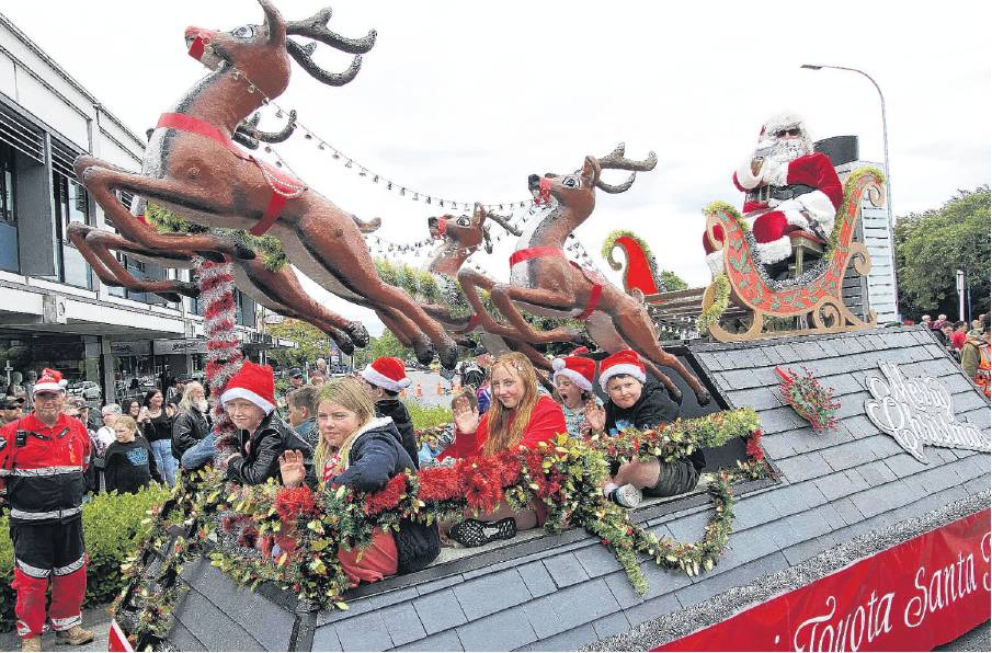 The man of the moment Santa arrives on his sleigh during the Kaiapoi Toyota Santa Parade. PHOTO:...