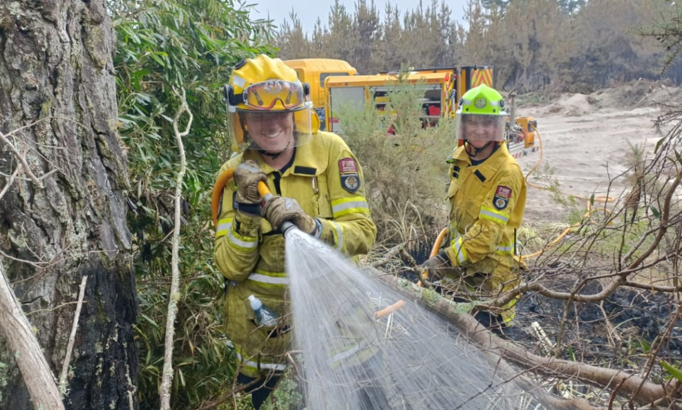 Rural Firefighters Ryan Pryde and Juliska Coetzee from the Eastern Bay Volunteer Fire Brigade at...