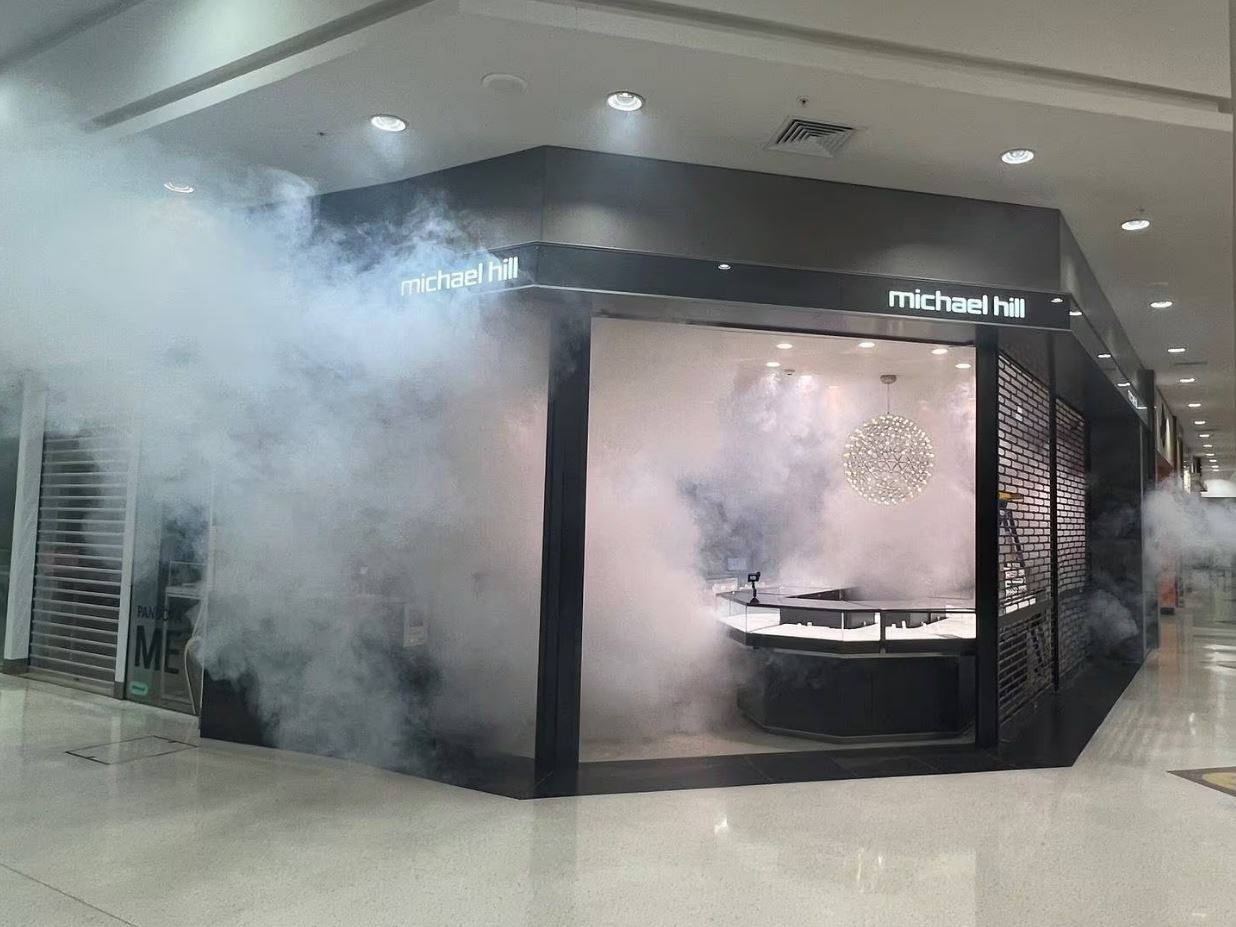 Michael Hill demonstrated how its fog cannons work at its LynnMall store, one of a raft of new...