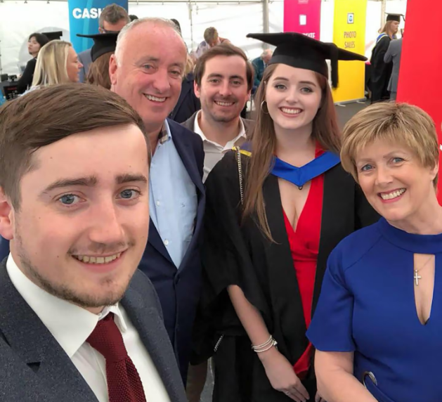 Grace Millane and her family on graduation day. Photo: Supplied