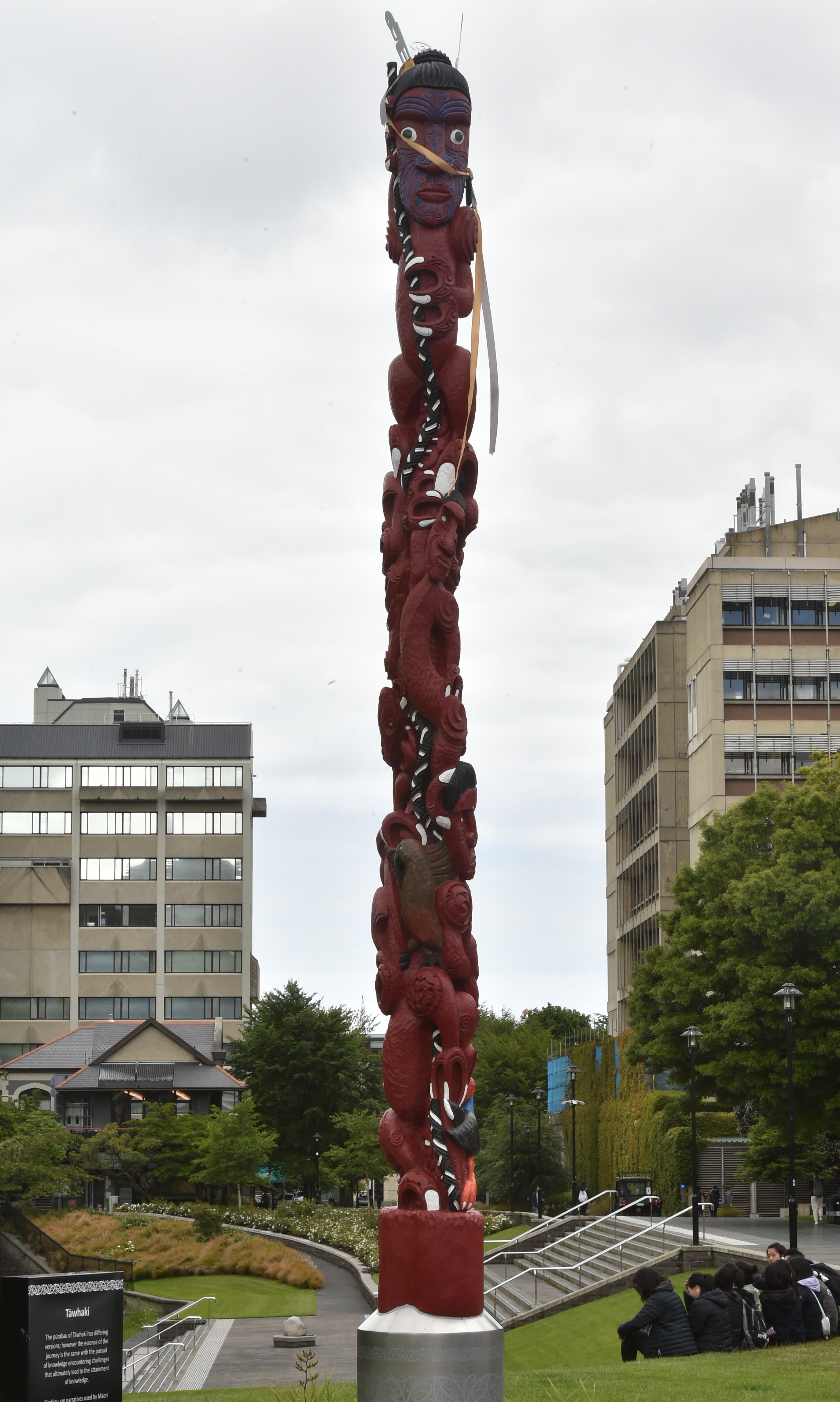 University of Otago sculpture 'Pou Whenua Tāwhaki' in place by the Water of Leith last week....