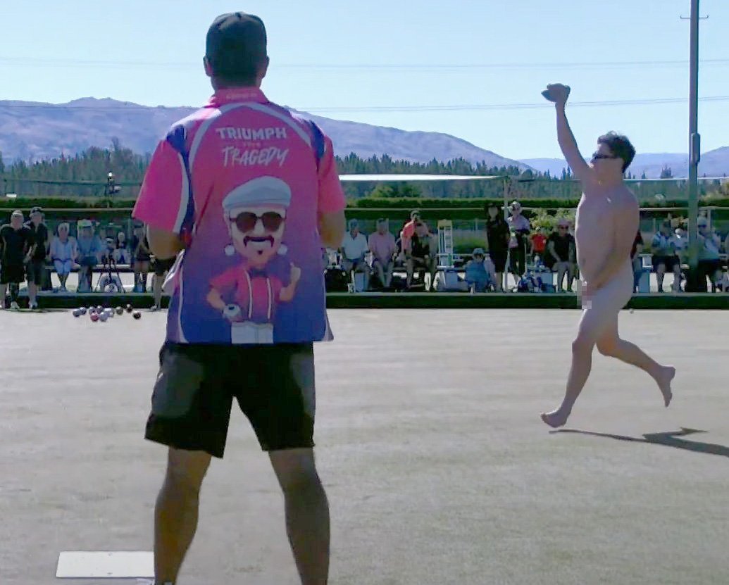 A streaker running across the green at the National Fours Bowls Championships in Alexandra raised...