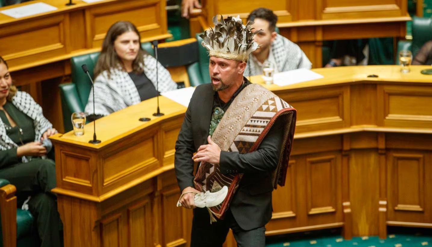 Te Pāti Māori MP Tākuta Ferris in the House during the swearing-in ceremony. Photo: NZ Herald