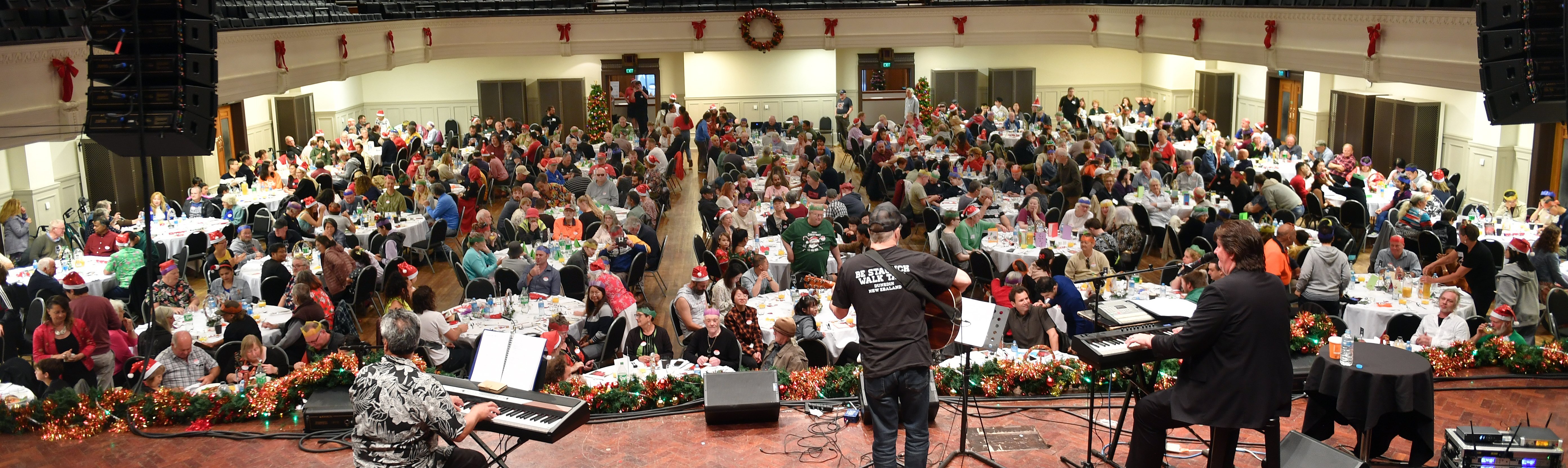 The band plays to a packed town hall at the Dunedin Community Christmas Dinner. PHOTO: STEPHEN...