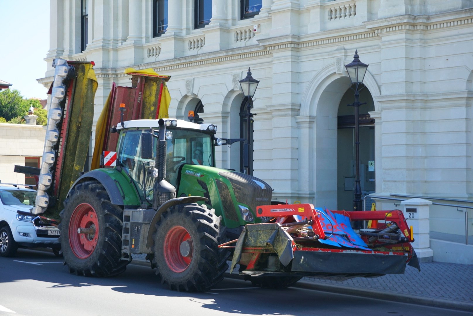 A tractor is parked outside the Waitaki District Council as farmers attend a meeting at the...