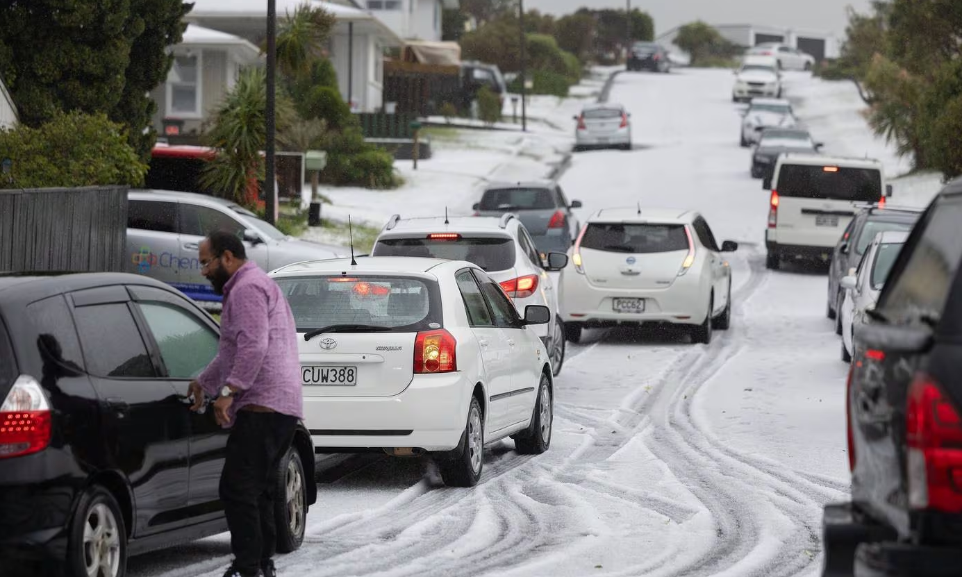 The hail storm that hit Johnsonville in Wellington. Photo: Marty Melville