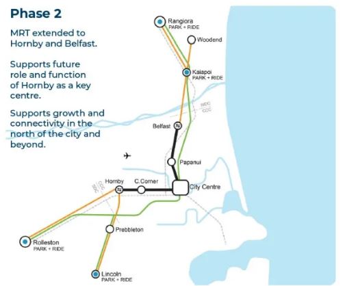 Mass Rapid Transit (MRT) phase 2 proposal for Greater Christchurch. Photo: Supplied / Greater...