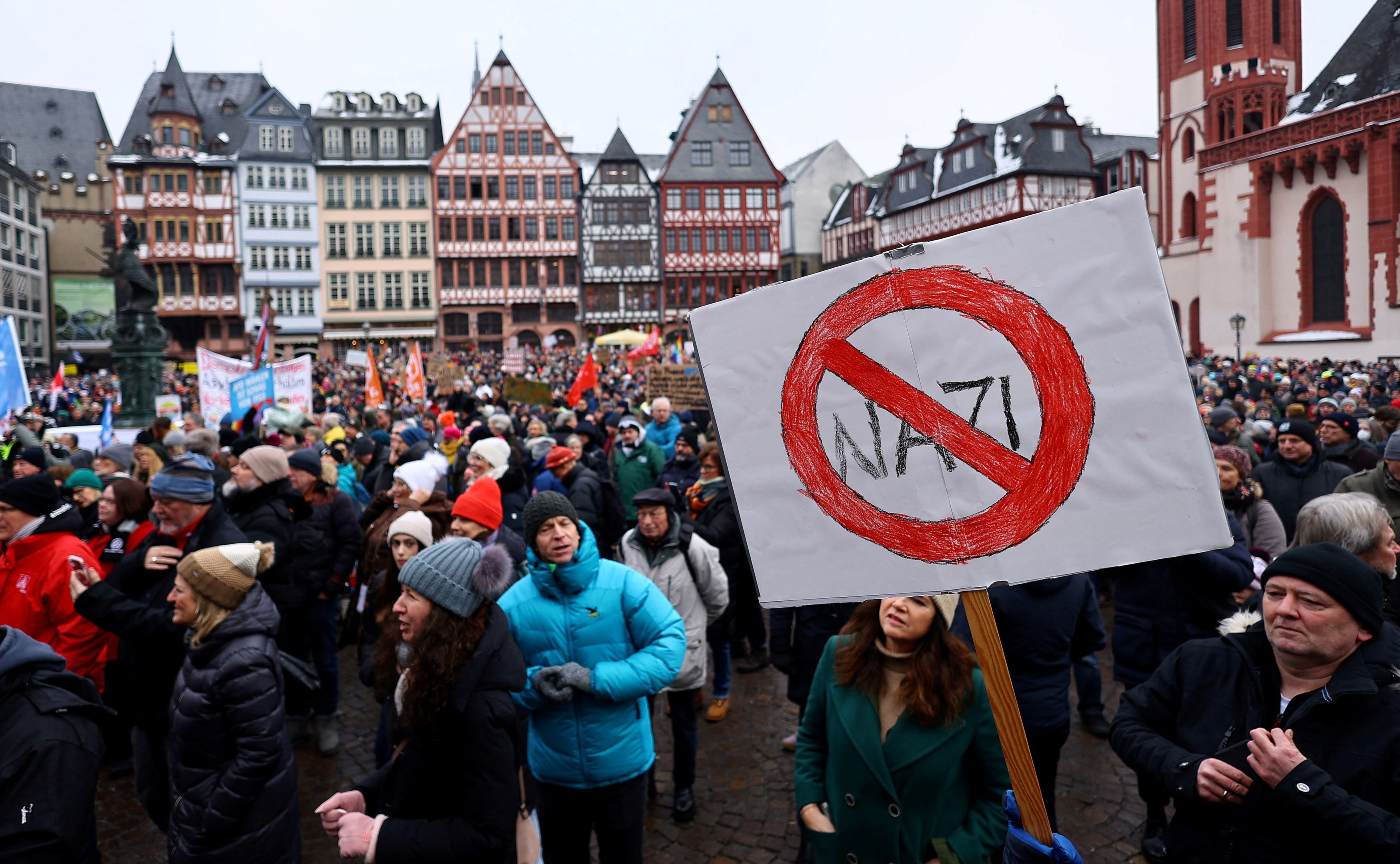 Thousands attend a protest against the Alternative for Germany party in Frankfurt earlier this...