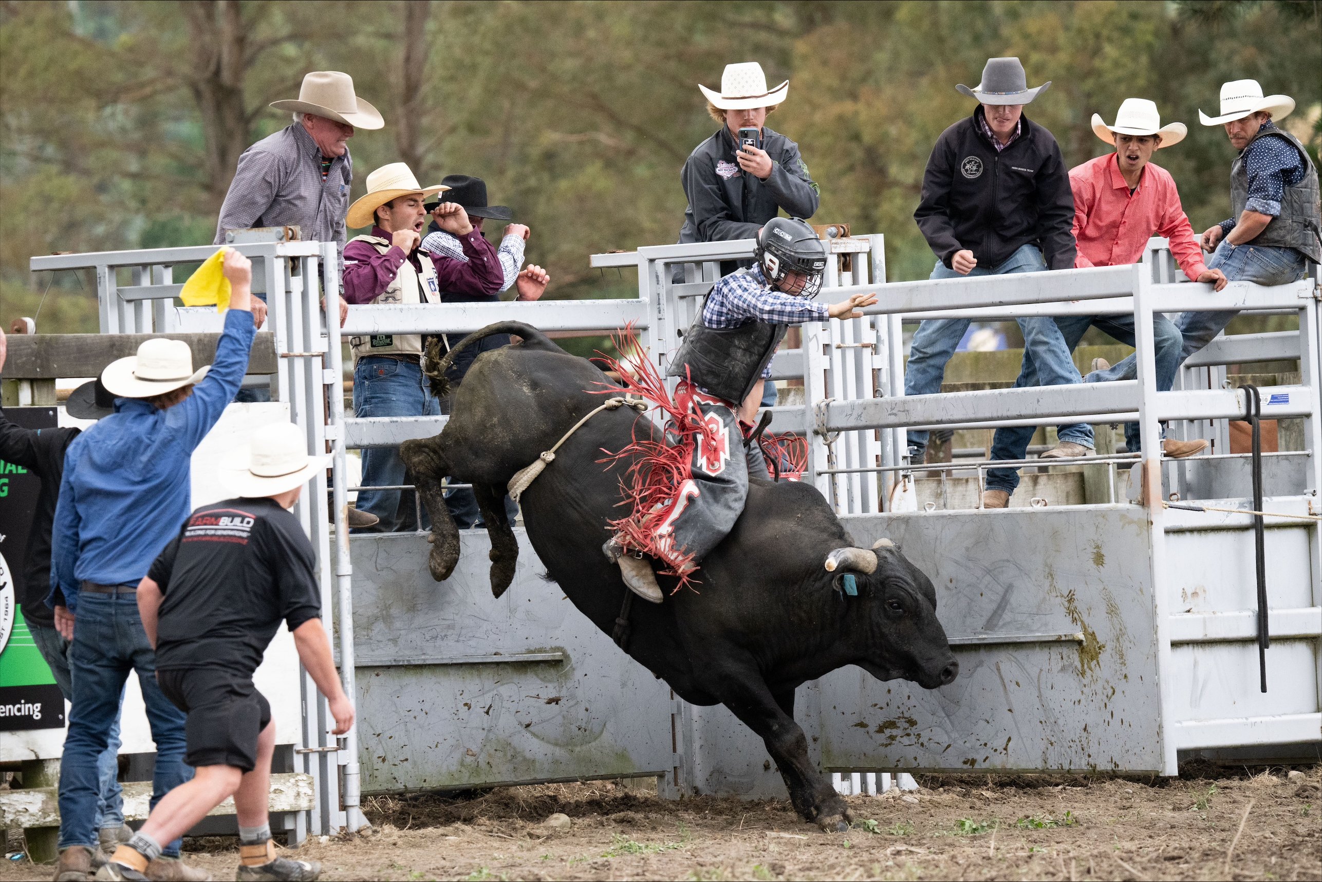 Loche Cowan, of Gore, competes in the open bull ride at the 58th Millers Flat Rodeo yesterday....